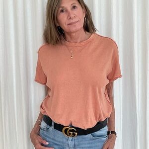 Free People Shirt Sleeve Linen Cotton Tee